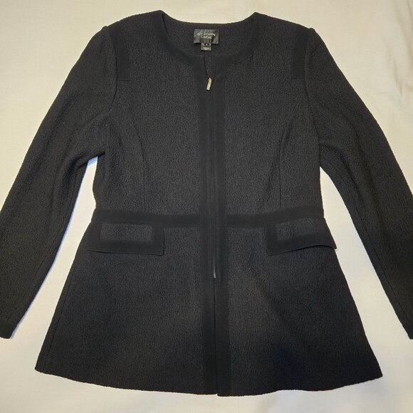 St. John Caviar SZ 12 Black Wool Blend‎ Textured Long Sleeve Zip Front Jacket - Picture 1 of 7